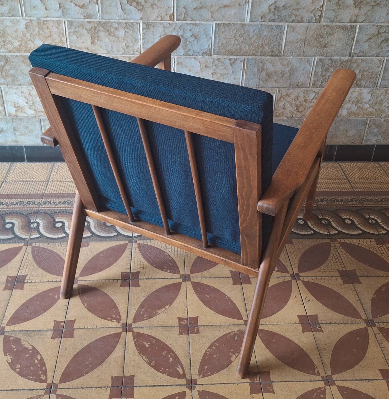 Danish teak lounge chair with sea blue-green fabric, 1960s