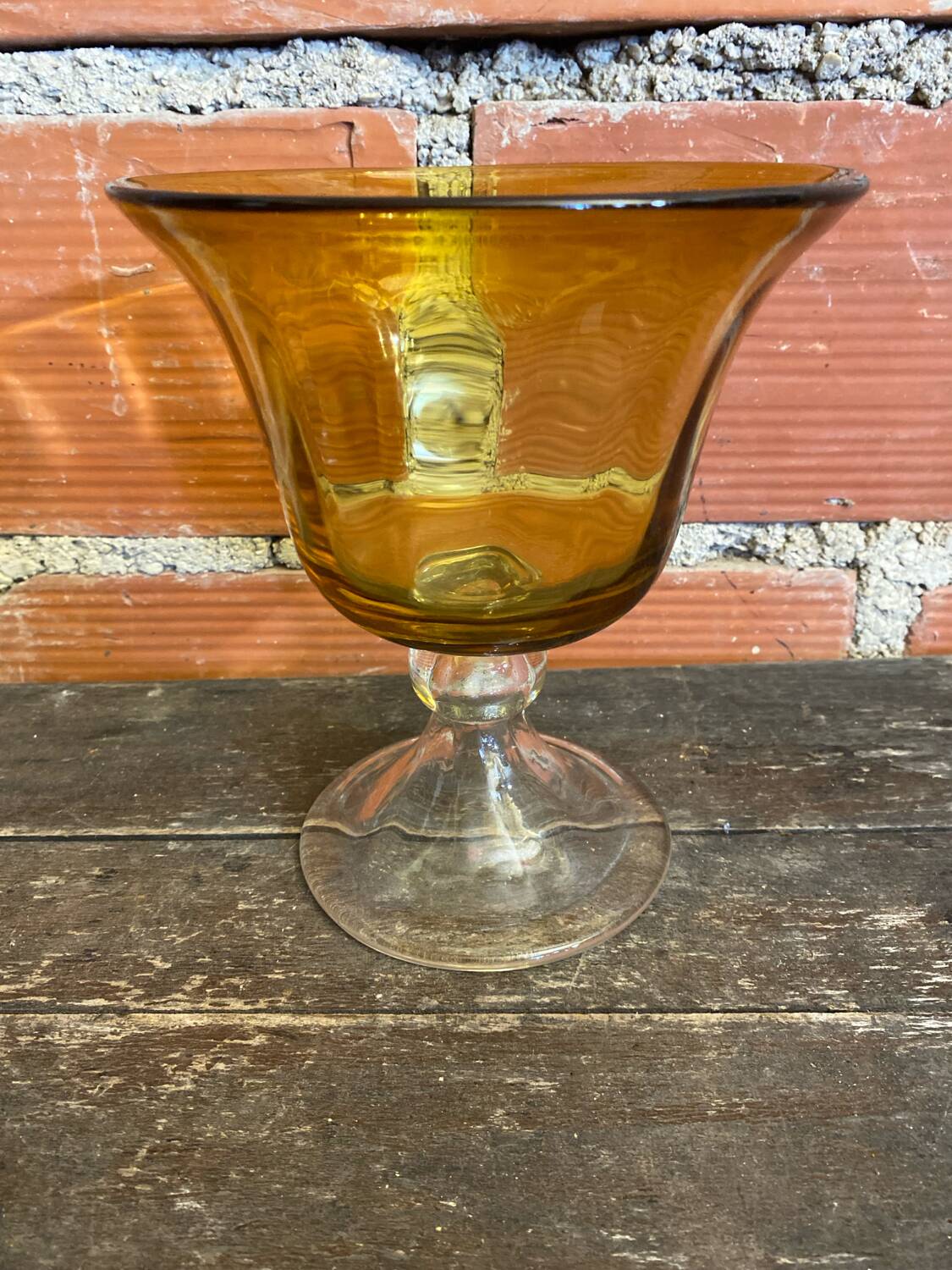 Empty Fruit Bowl Pocket Vase Transparent & Amber Vintage #D756