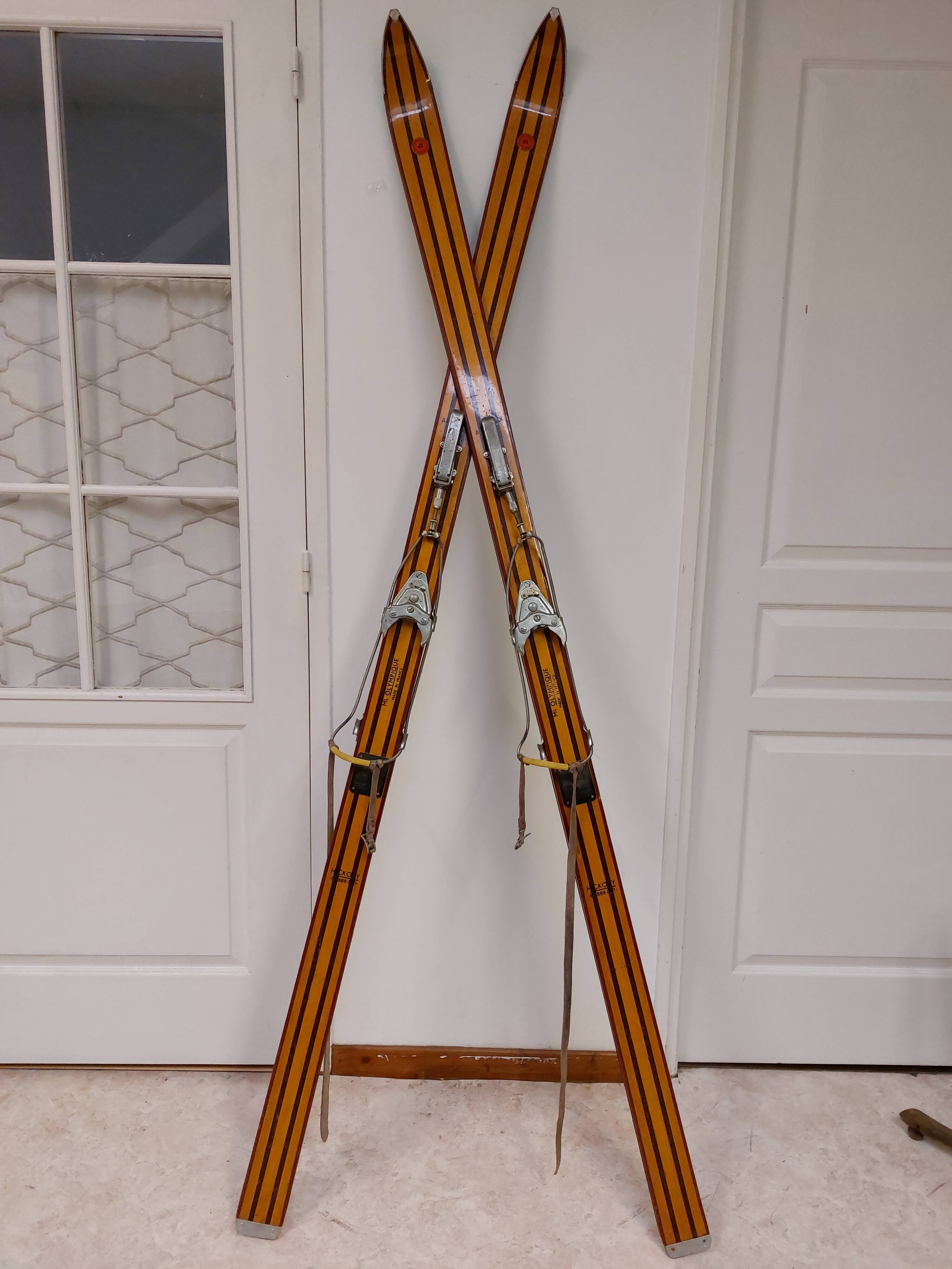 Vintage wooden skis Rossignol Hickory Olympic model 204 cm
