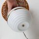 Pair of vintage table lamps – white metal with rattan shades, gold details, Italy 1980s
