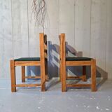 4 green tweed chairs