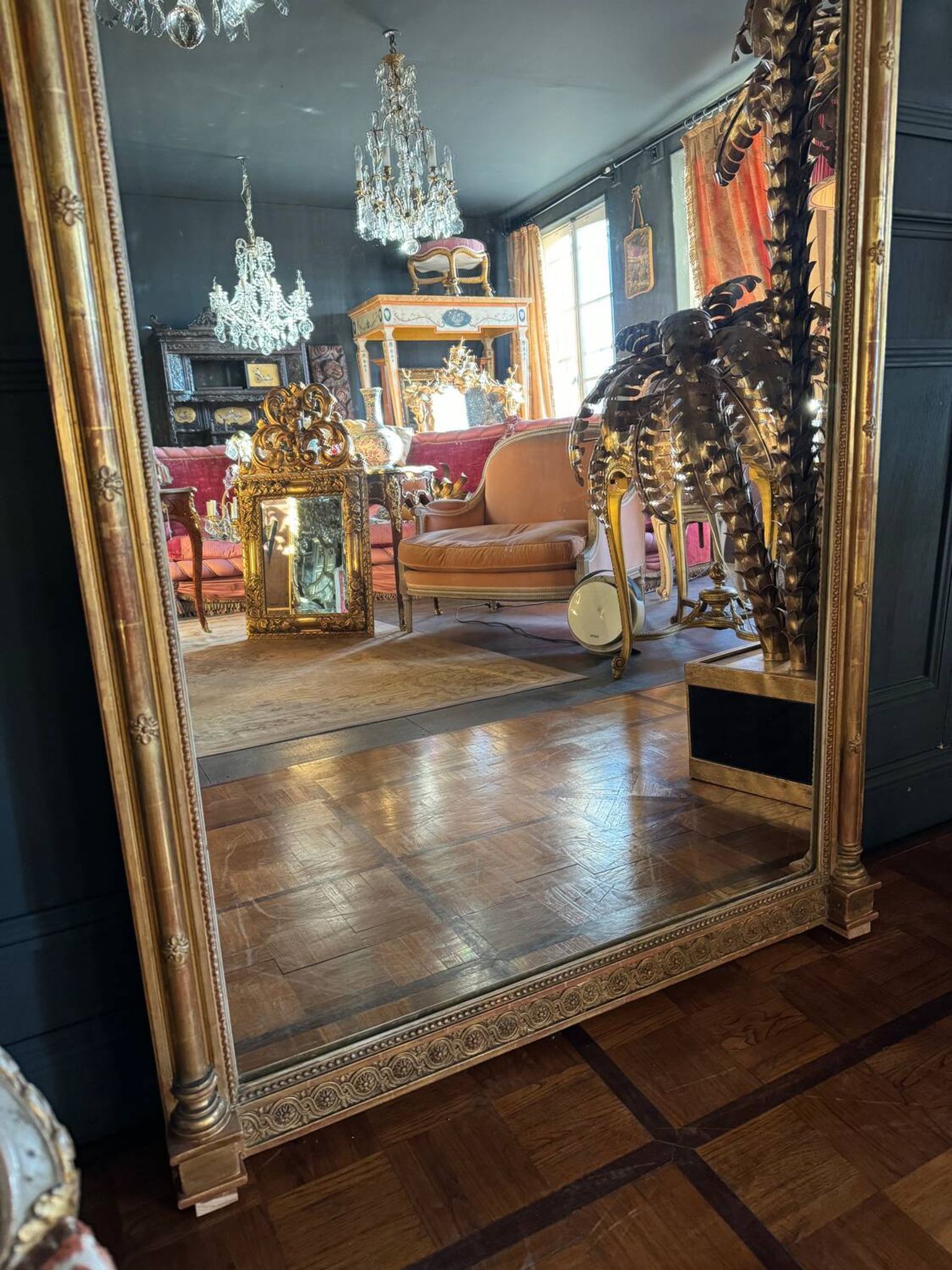 Napoleon iii period fireplace mirror in golden wood with putti decor - 19th century