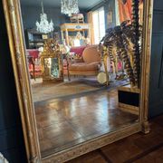 Napoleon iii period fireplace mirror in golden wood with putti decor - 19th century