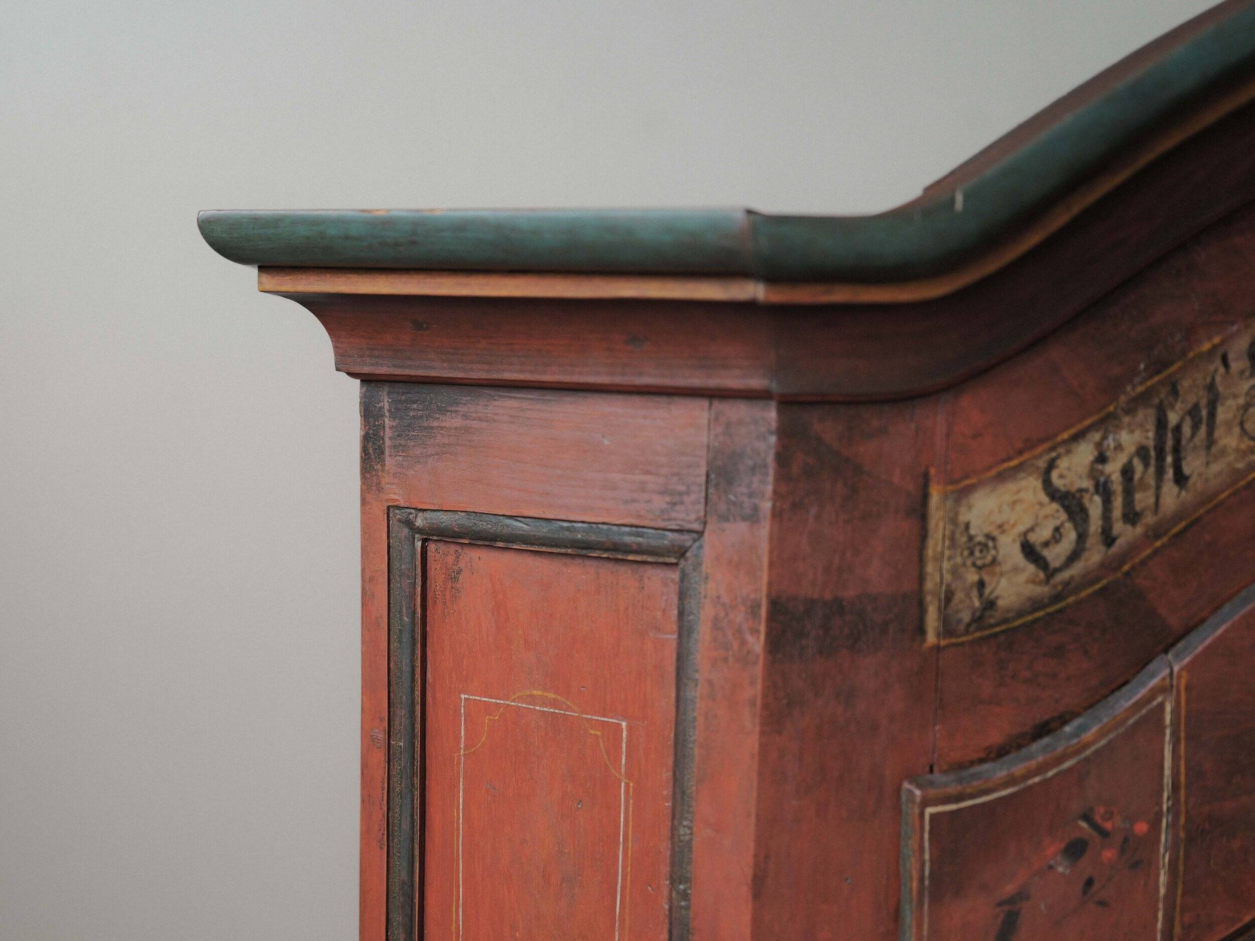 Bavarian wardrobe painted in solid pine, Folk Art, 19th century