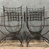 Paire de fauteuils curules style Néo classique en fer vers 1930