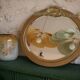 Golden wooden art deco oval mirror - 50x58cm