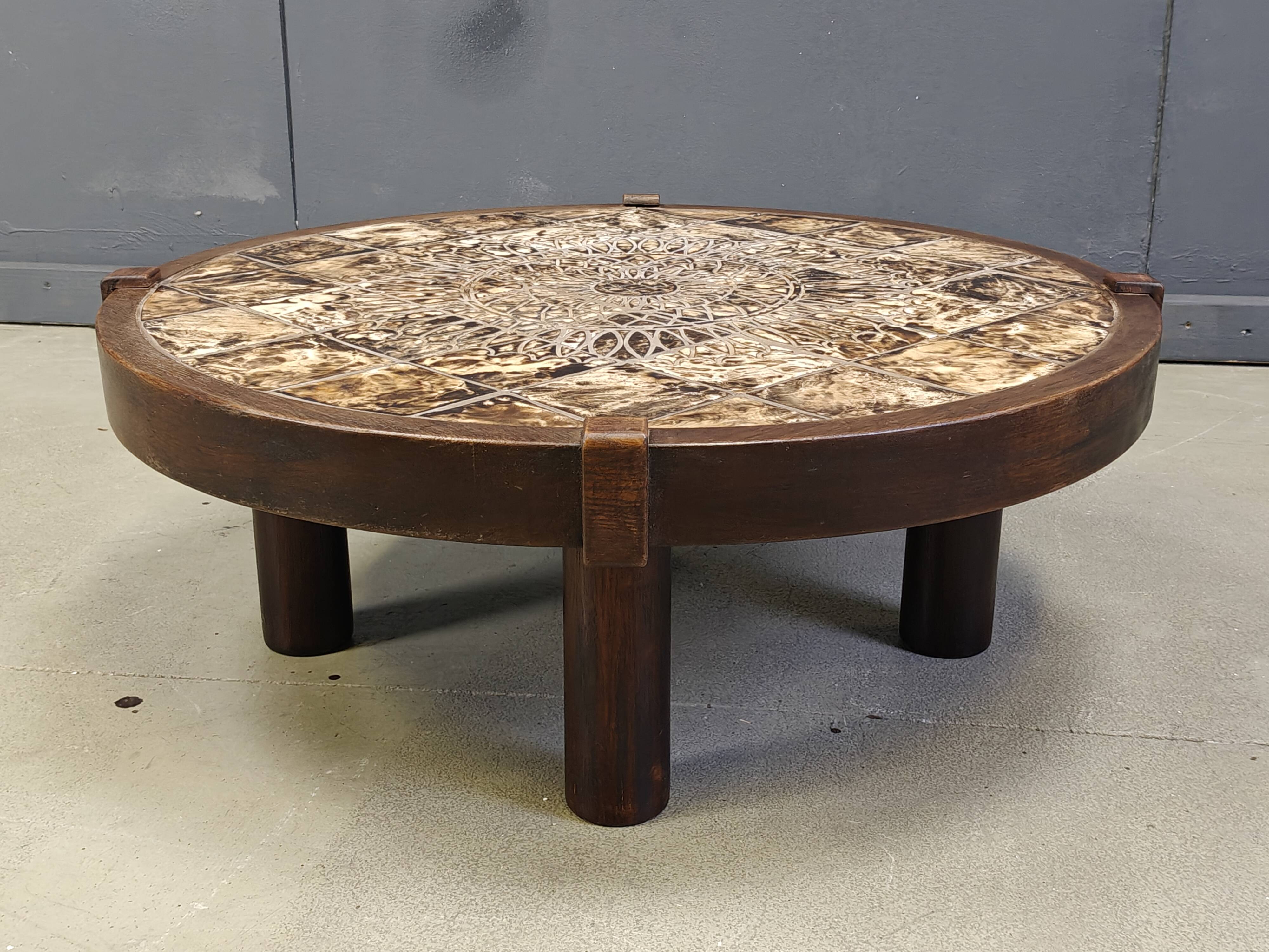 Round Vallauris ceramic coffee table by Barrois, 1960s