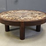 Round Vallauris ceramic coffee table by Barrois, 1960s