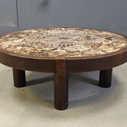 Round Vallauris ceramic coffee table by Barrois, 1960s