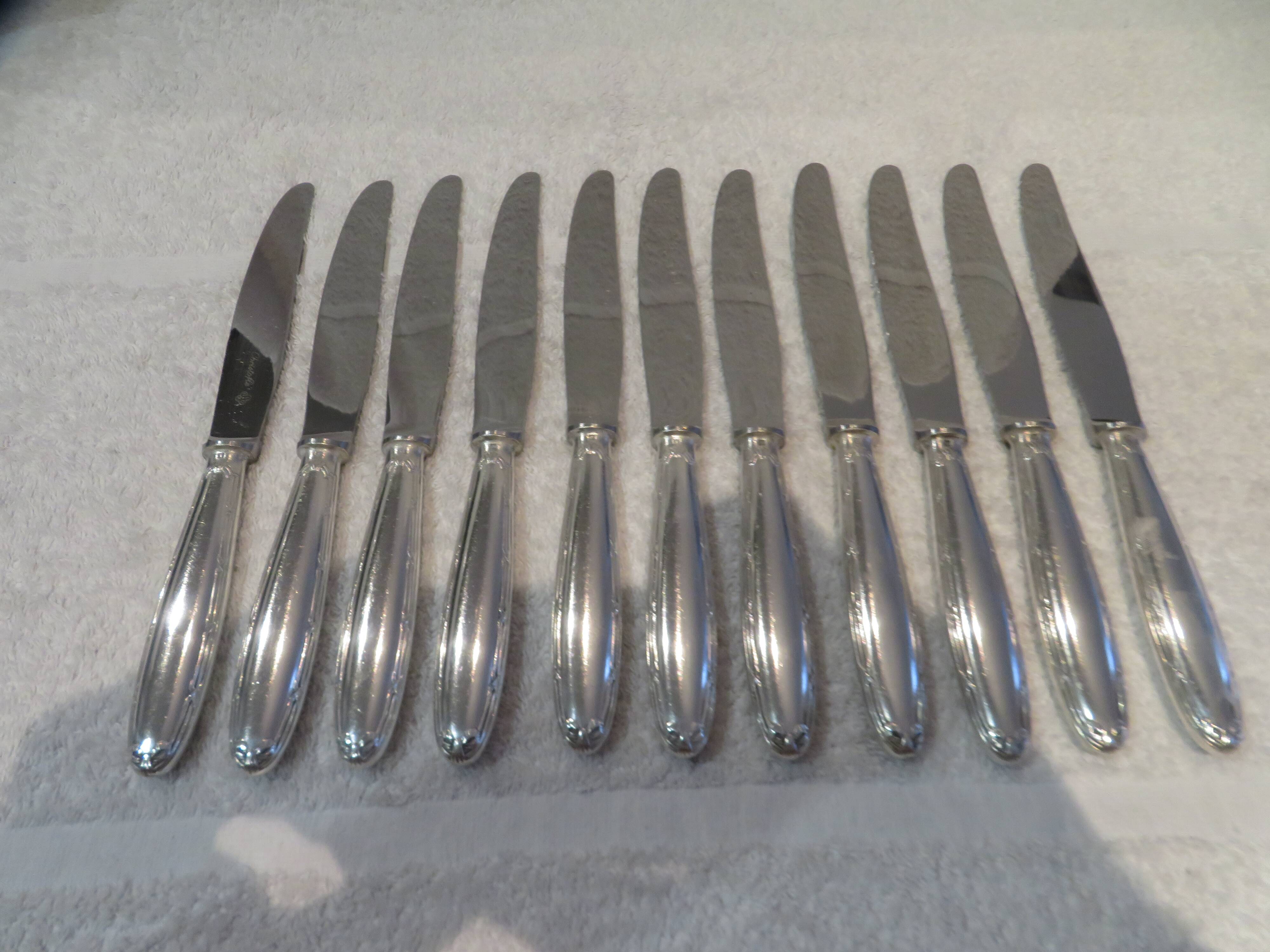 11 Christofle Rubans LXVI tapered silver metal handle table knives