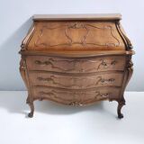 Vintage Baroque Solid Walnut Dresser with Inlaid Designs, Italy