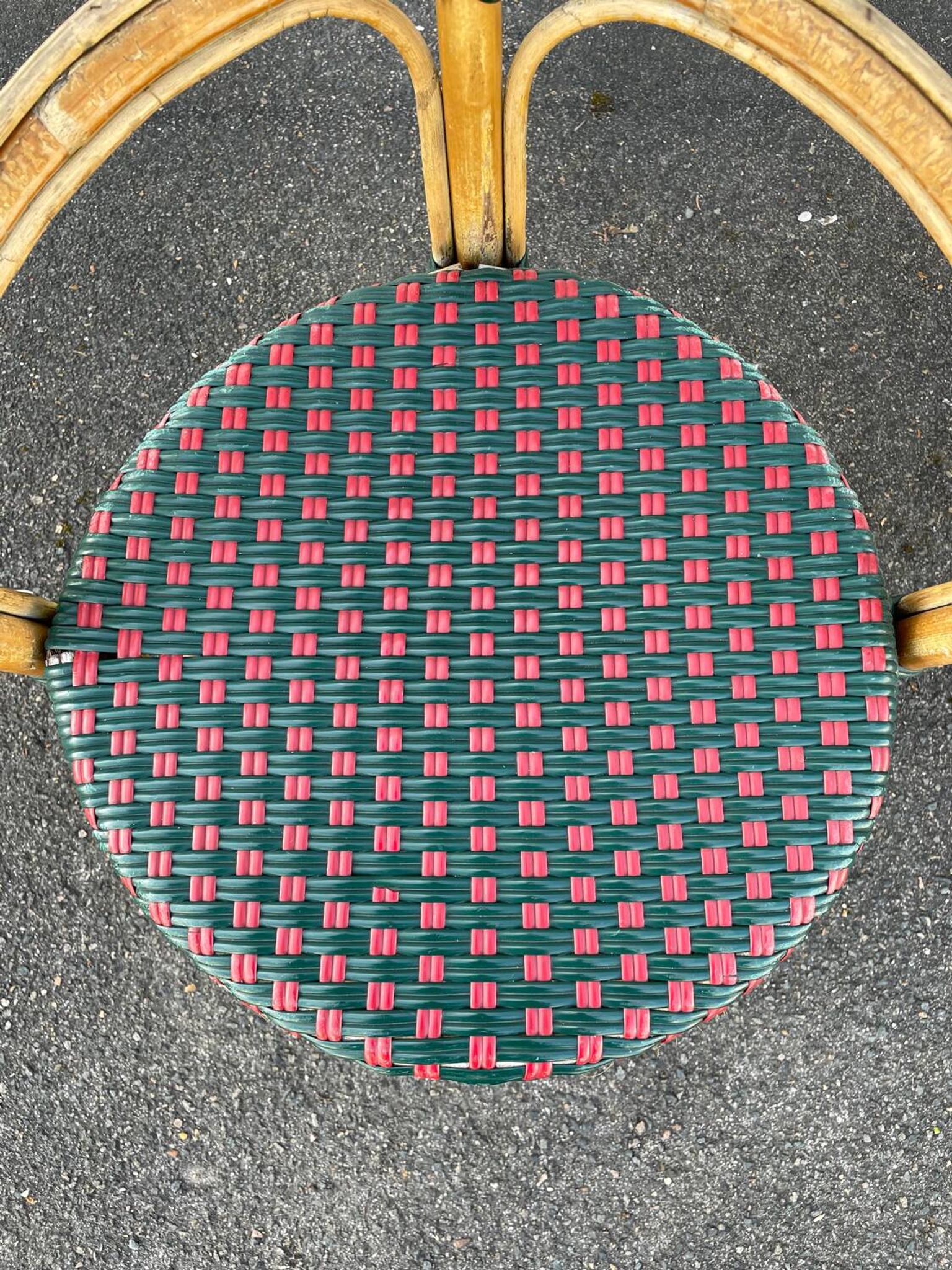 Pair of bistro chairs in bamboo and two-tone weaving