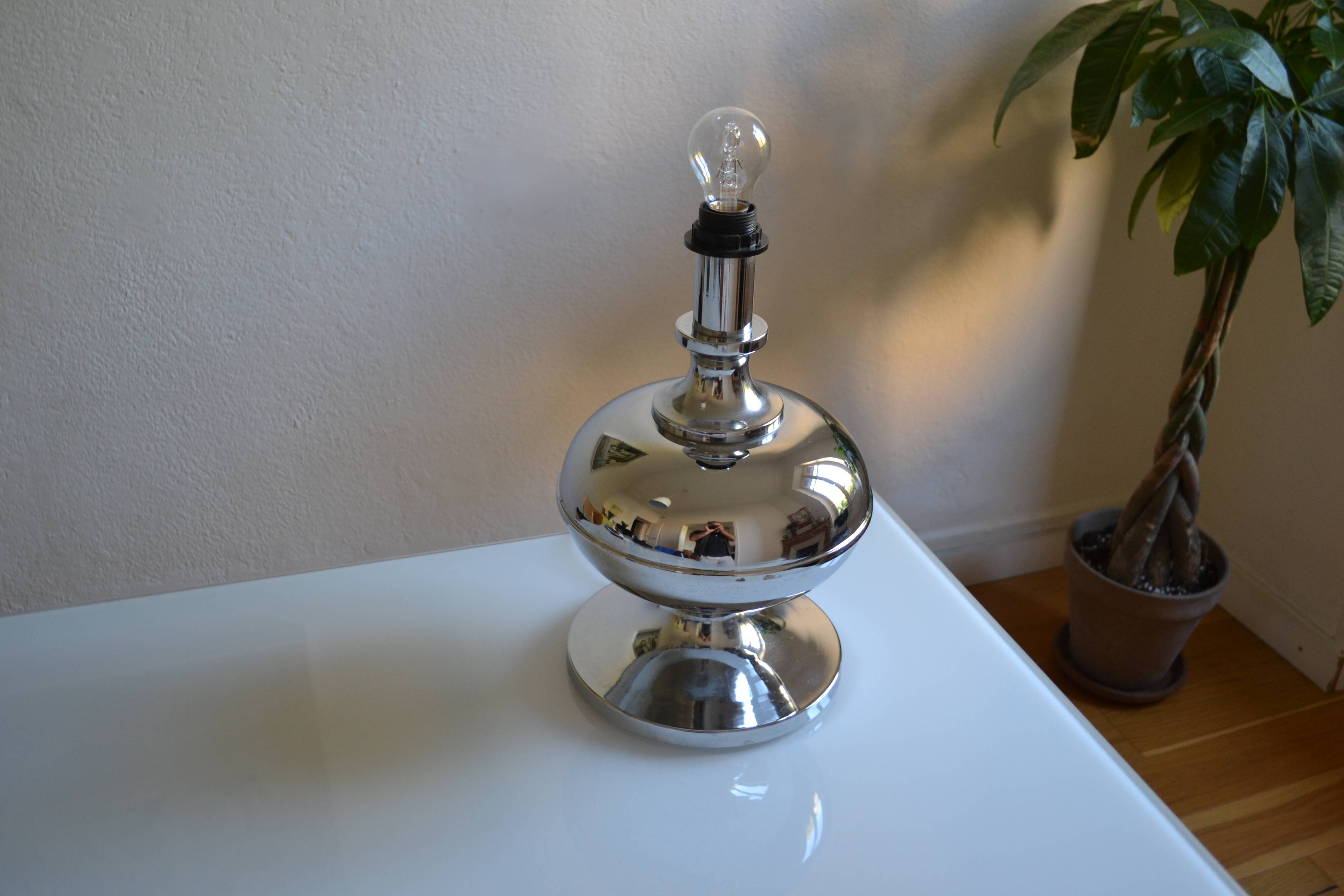 Large chrome metal lamp base 1970s vintage 70's space age