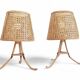 Mid-Century Bamboo and Cane Pair of Large Table Lamps By Louis Sognot, 1970s