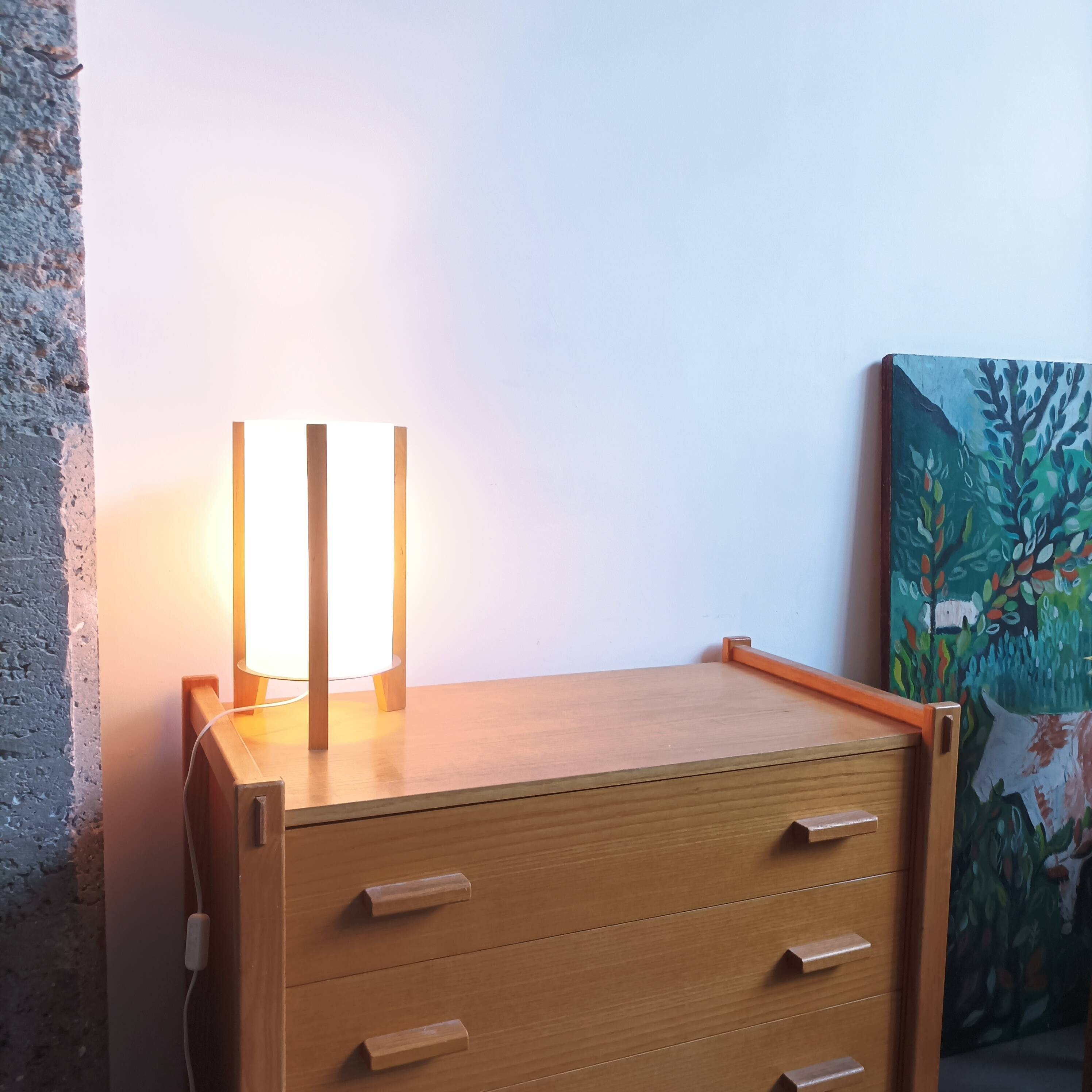 Vintage IKEA tripod lamp with blown glass