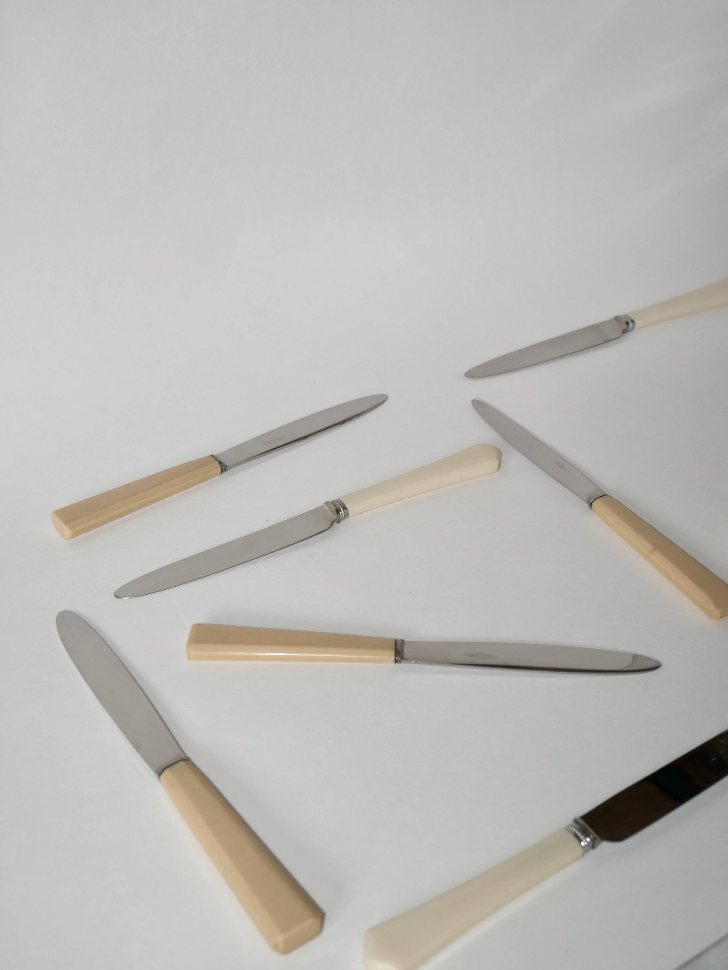 set of 6 beige bakelite knives 1960
