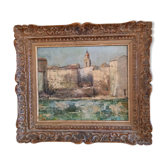 Painting by Raymond Vernet "Bell tower of the bay of Saint Tropez"