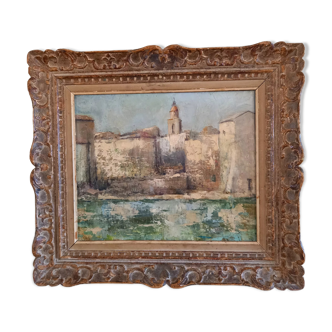 Painting by Raymond Vernet "Bell tower of the bay of Saint Tropez"