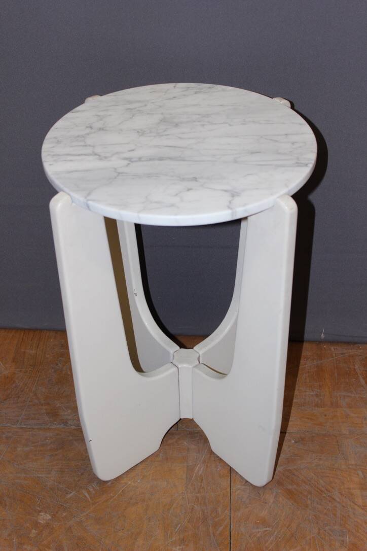Pedestal Table In White Lacquered Wood And Marble Circa 1970