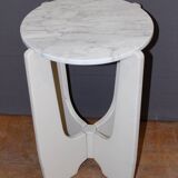 Pedestal Table In White Lacquered Wood And Marble Circa 1970