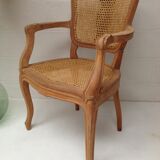 Ancien fauteuil coiffeur bois et cannage