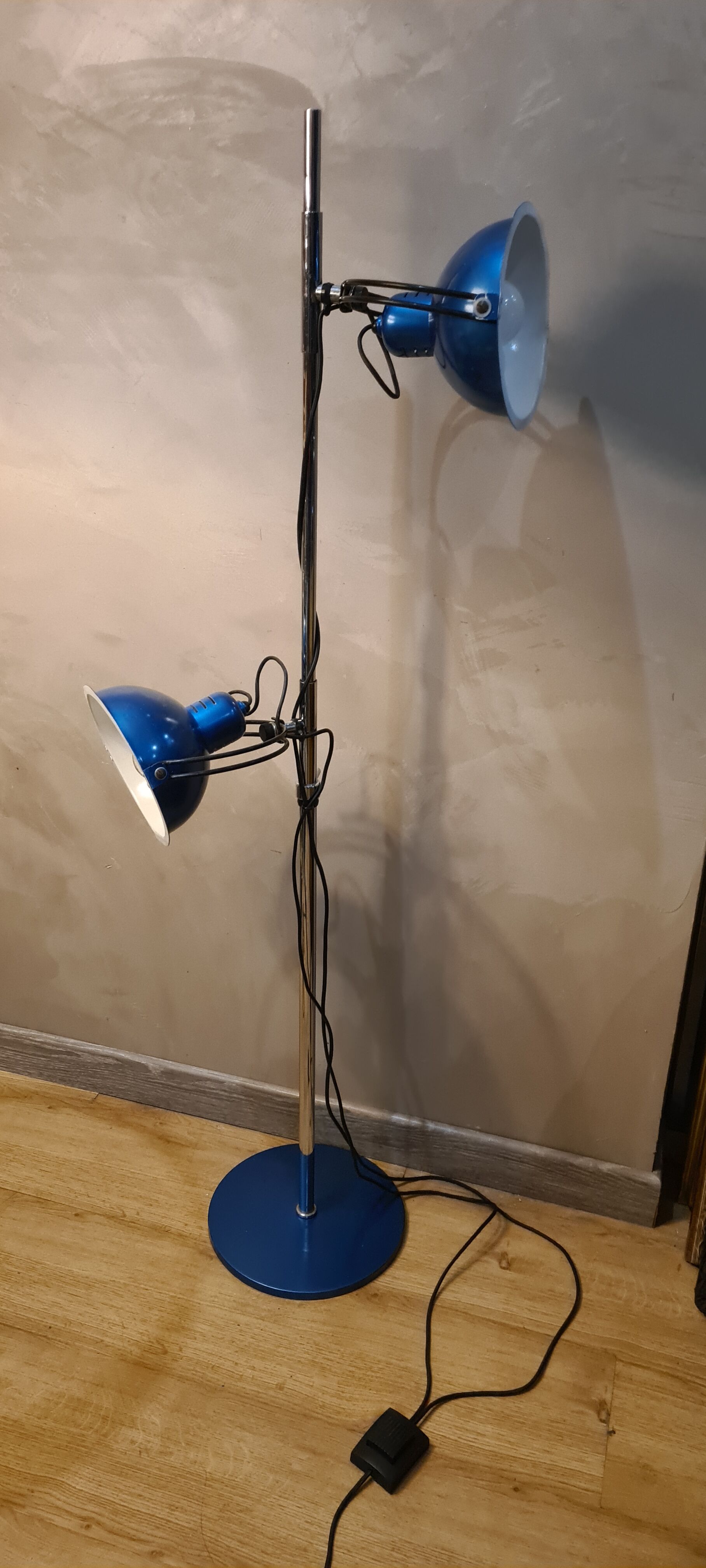 Adjustable floor lamp blue metal and chrome