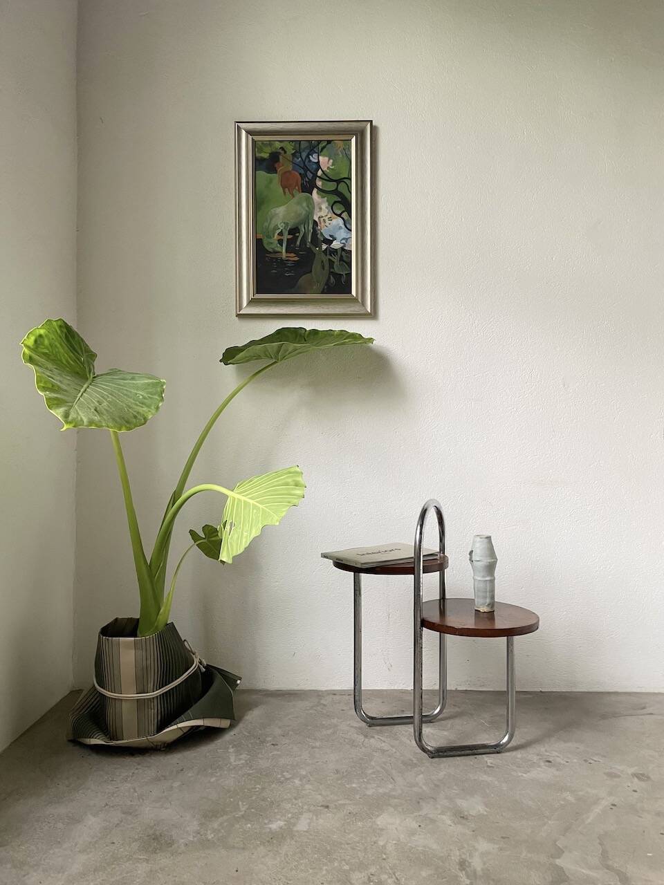 Sellette console art déco Bauhaus bois et chrome