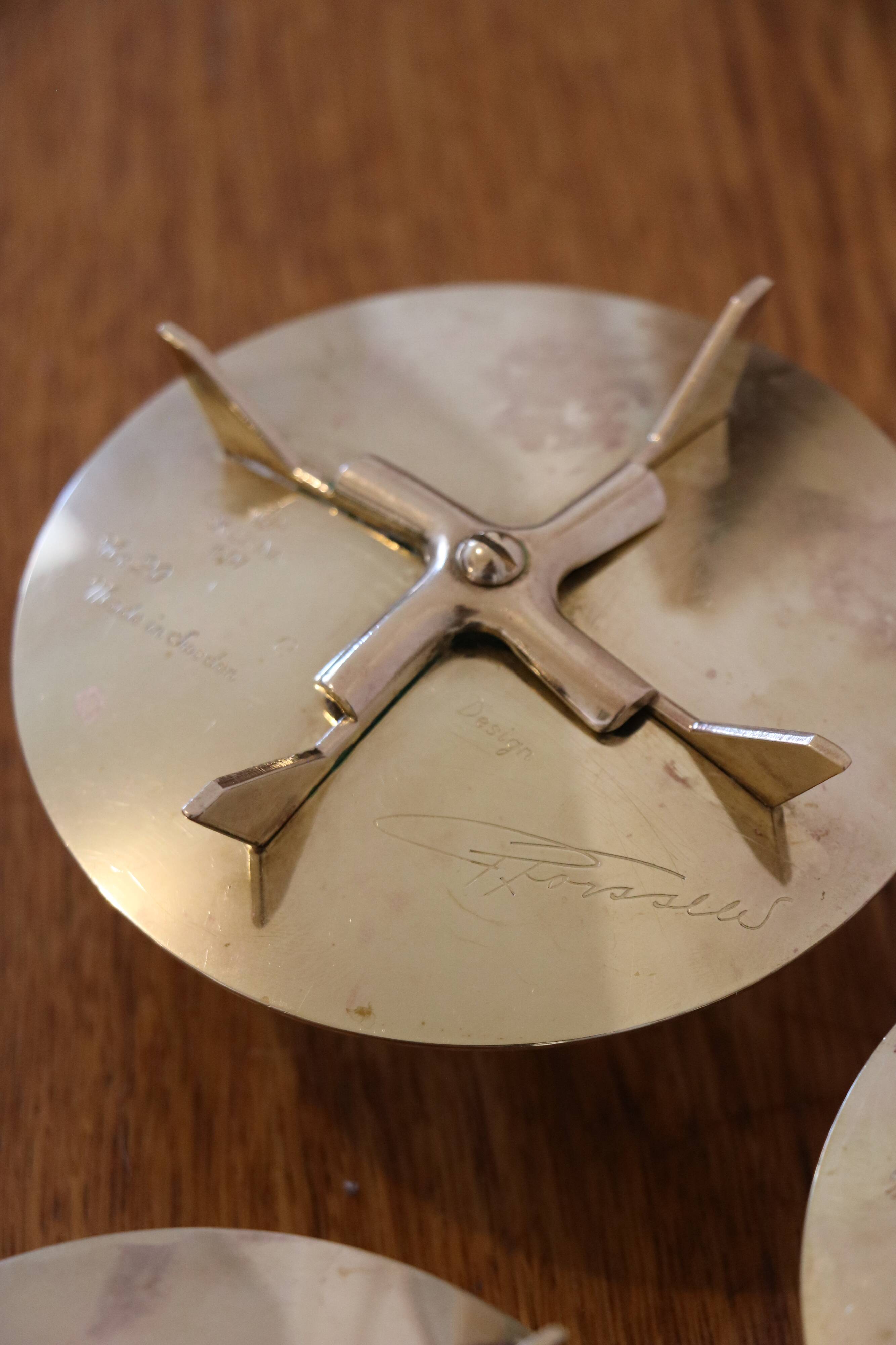 Trio of Scandinavian brass candlesticks Pierre Forsell for Skultuna