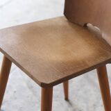 Series of four vintage brutalist wooden chairs 1960