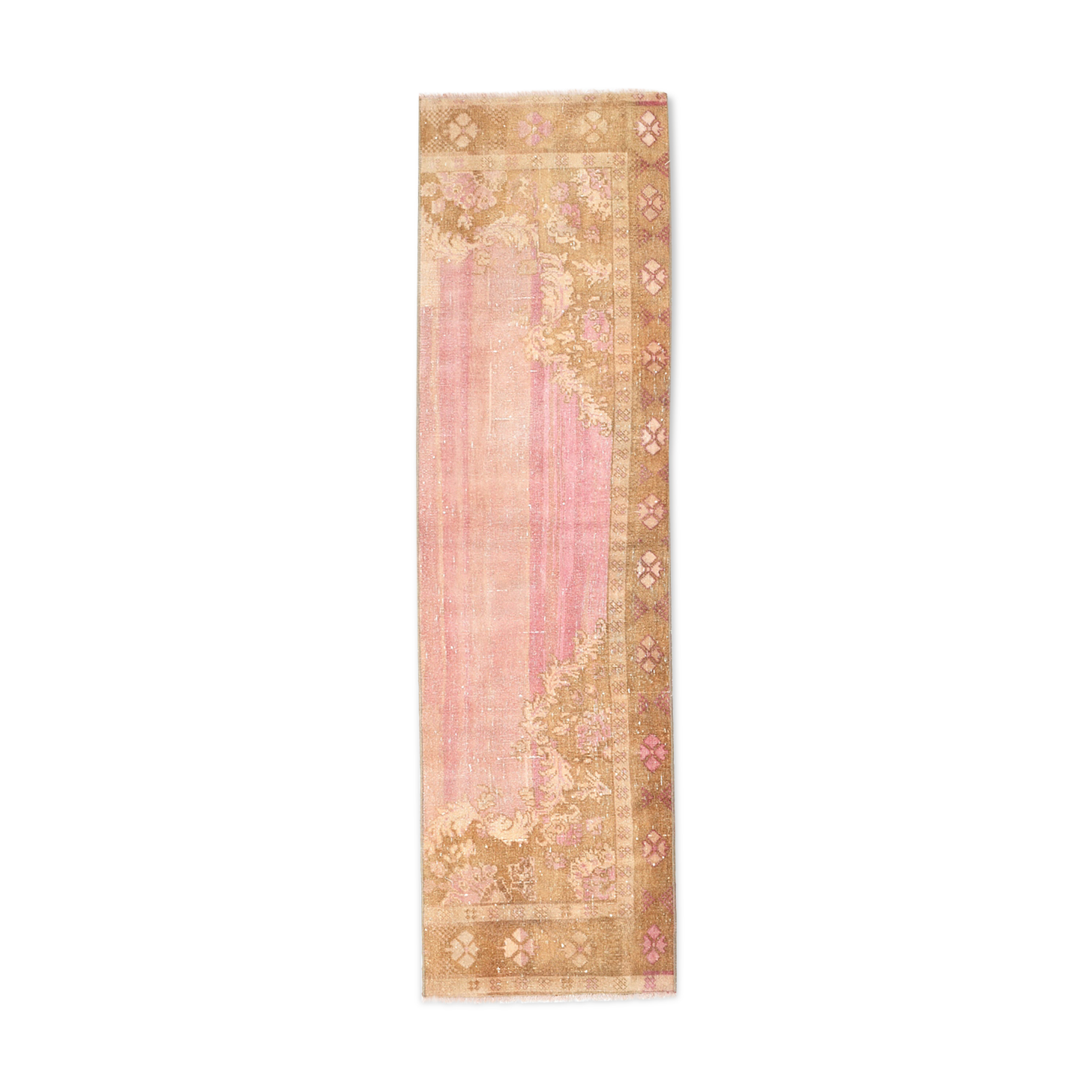 2x7 pink and brown turkish runner rug, 204x58cm