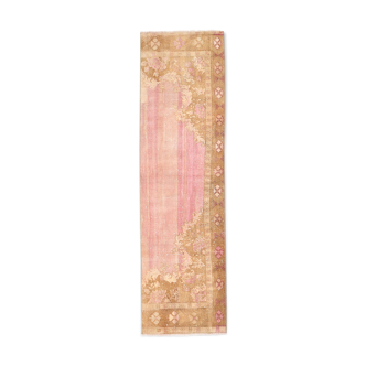 2x7 pink and brown turkish runner rug, 204x58cm