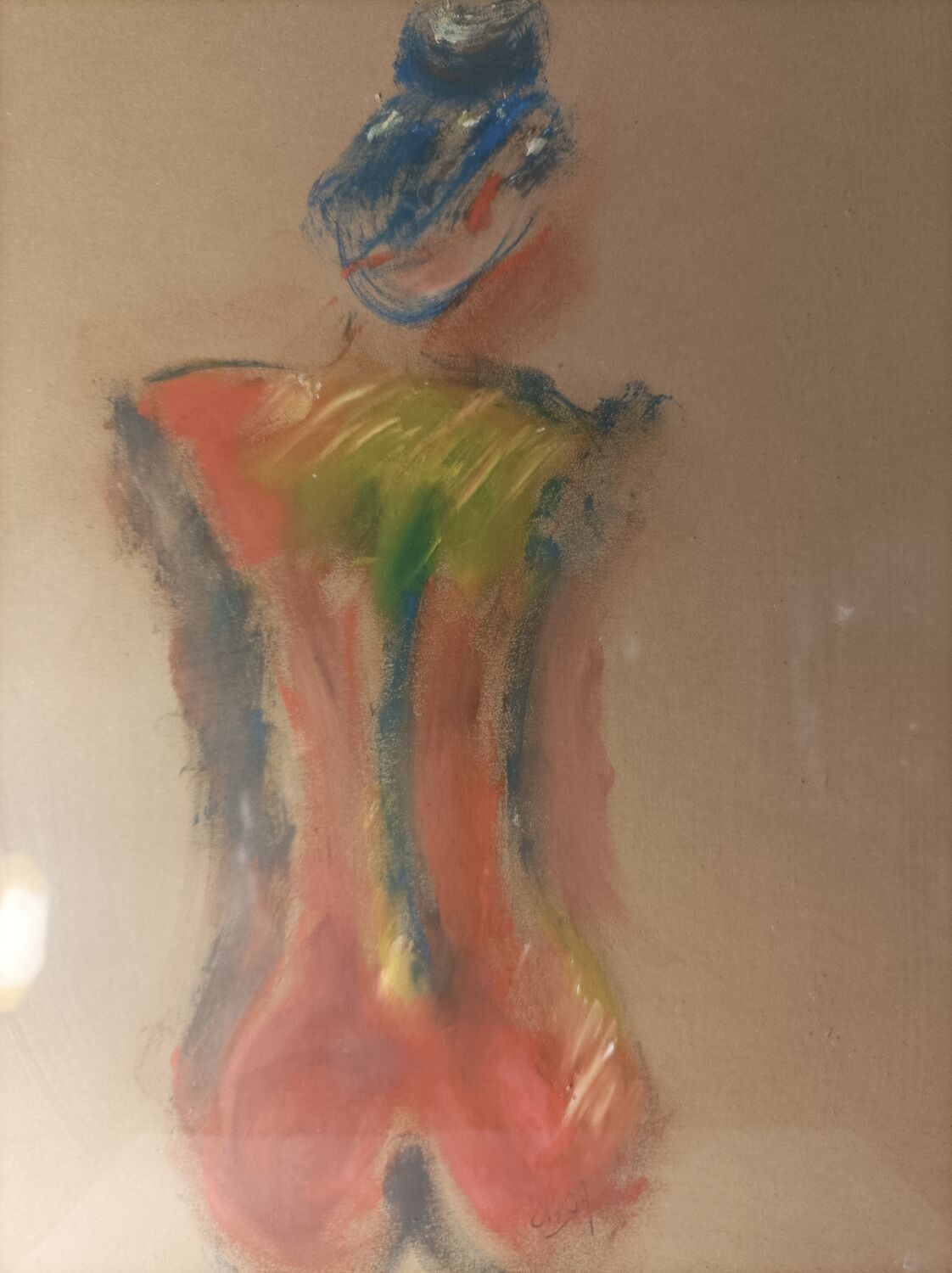 Nude drawing of pastel back on cardboard signed EB 07