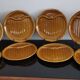 8 assiettes vintage à asperges en barbotine marron vernissée, Gien France