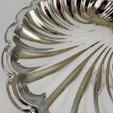 Large silver-plated serving dish in the shape of a vintage shell.