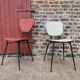 Pair of metal chairs vinyl red and white speckled black, Cimca brand