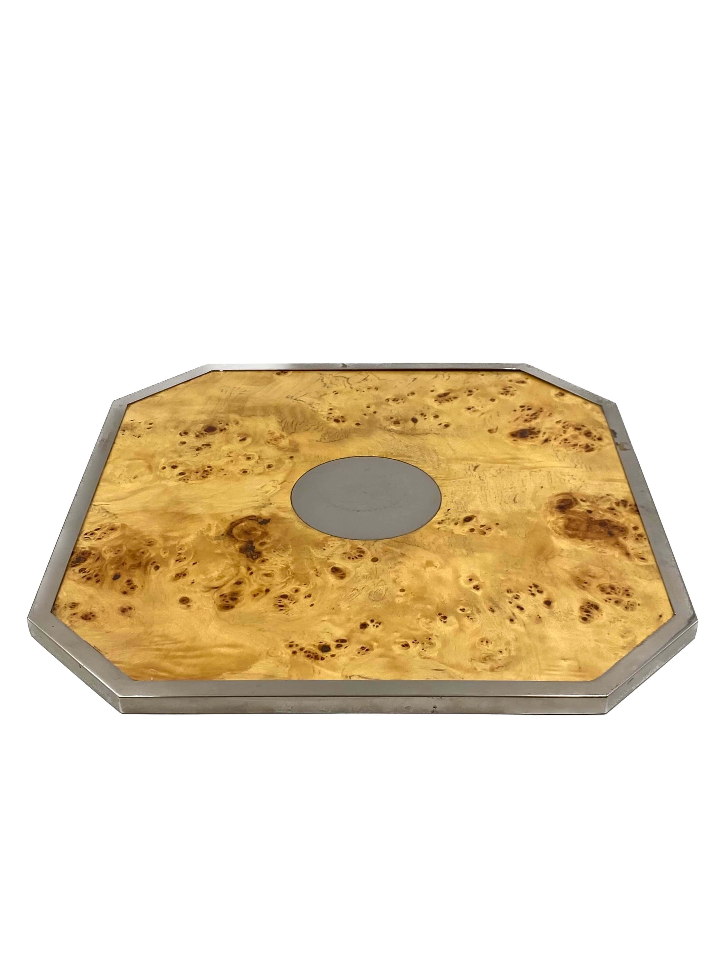 Tommaso Barbi, Hollywood regency burl wood tray, Italy 1970s