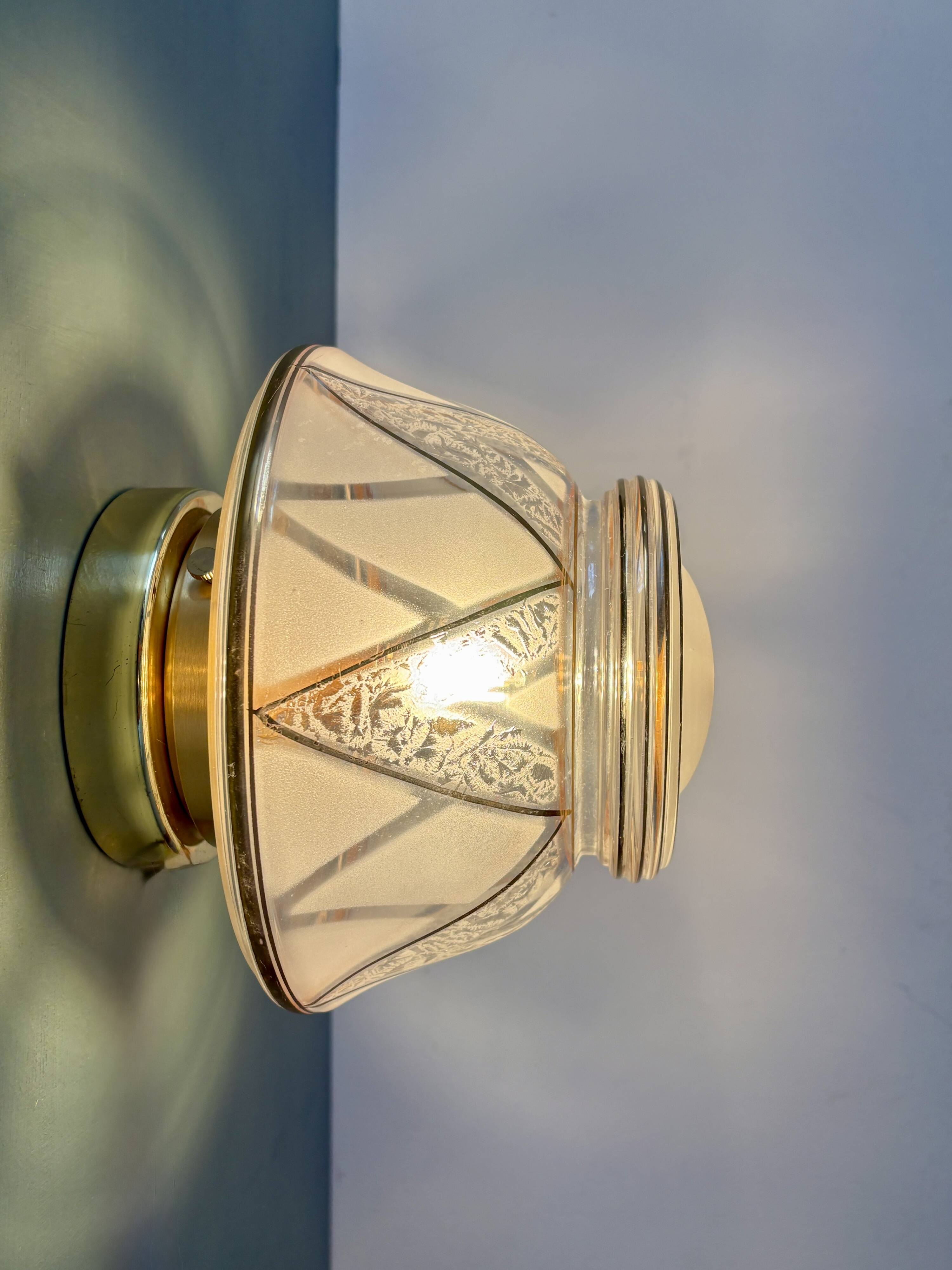Vintage Art Deco white and gold glass globe wall/ceiling light.