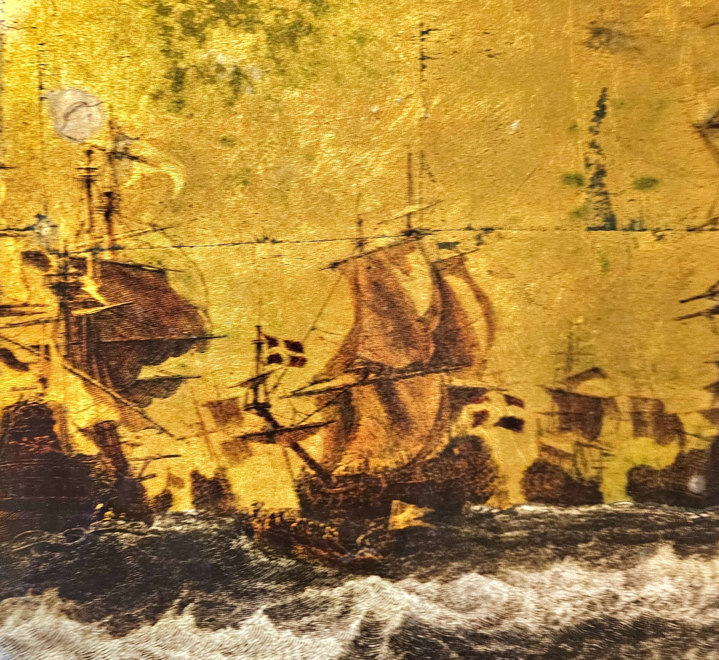 2 x nesting side tables / neo classic / painted gold leaf top / The battle of Texel