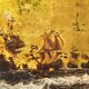 2 x nesting side tables / neo classic / painted gold leaf top / The battle of Texel
