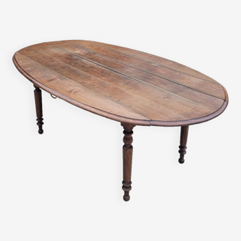 Burgundian oval farm table in 19th century solid oak with shutters - 1m93