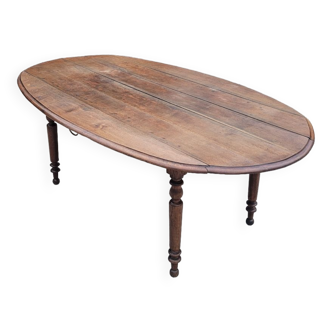 Burgundian oval farm table in 19th century solid oak with shutters - 1m93