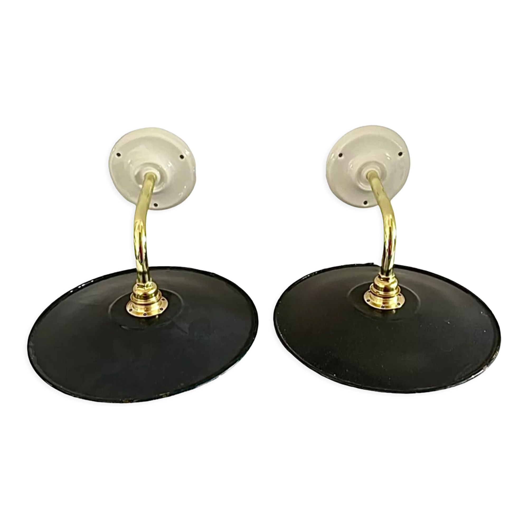 Set of two new electrified anthracite enamelled sheet wall lamps