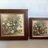 Pair of mini oil painting frames on isorel flowers by Magda Verschaeve