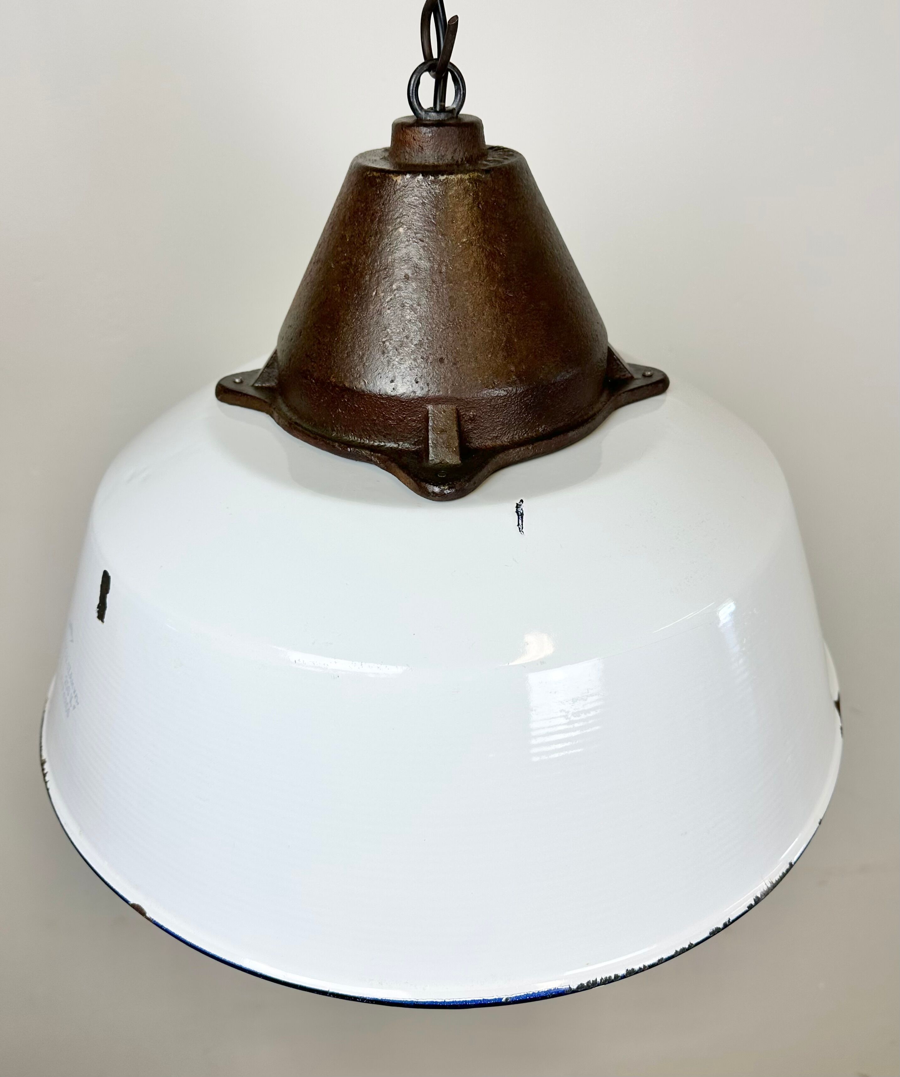 Industrial White Enamel and Cast Iron Pendant Light, 1960s