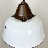 Industrial White Enamel and Cast Iron Pendant Light, 1960s