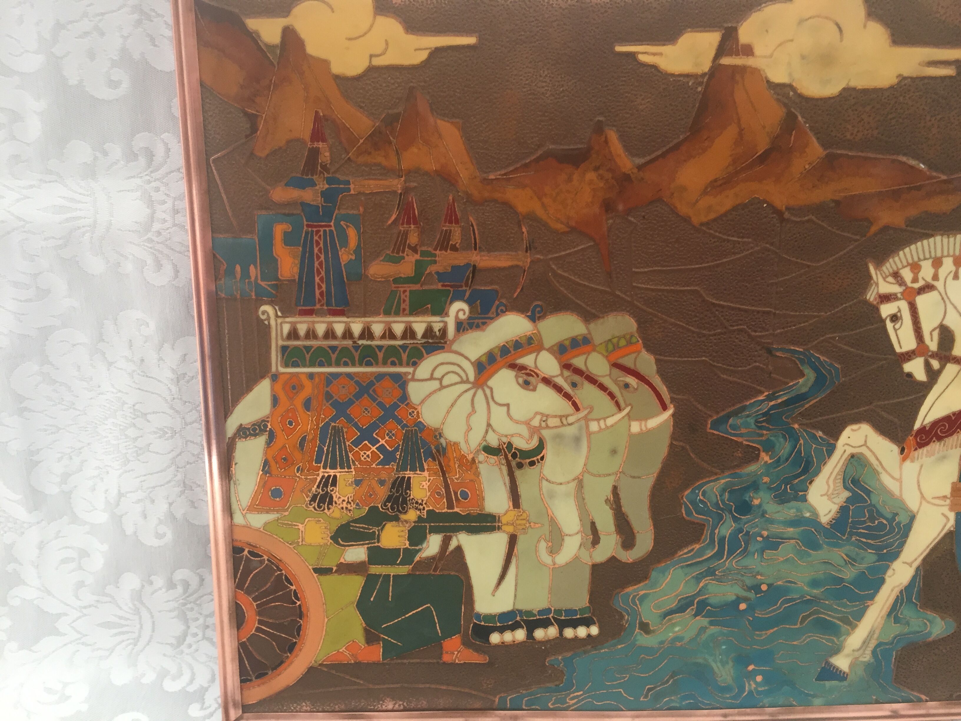 Plaque décorative arméniènne bataille d'avarayr cuivre emaux cloisonnés