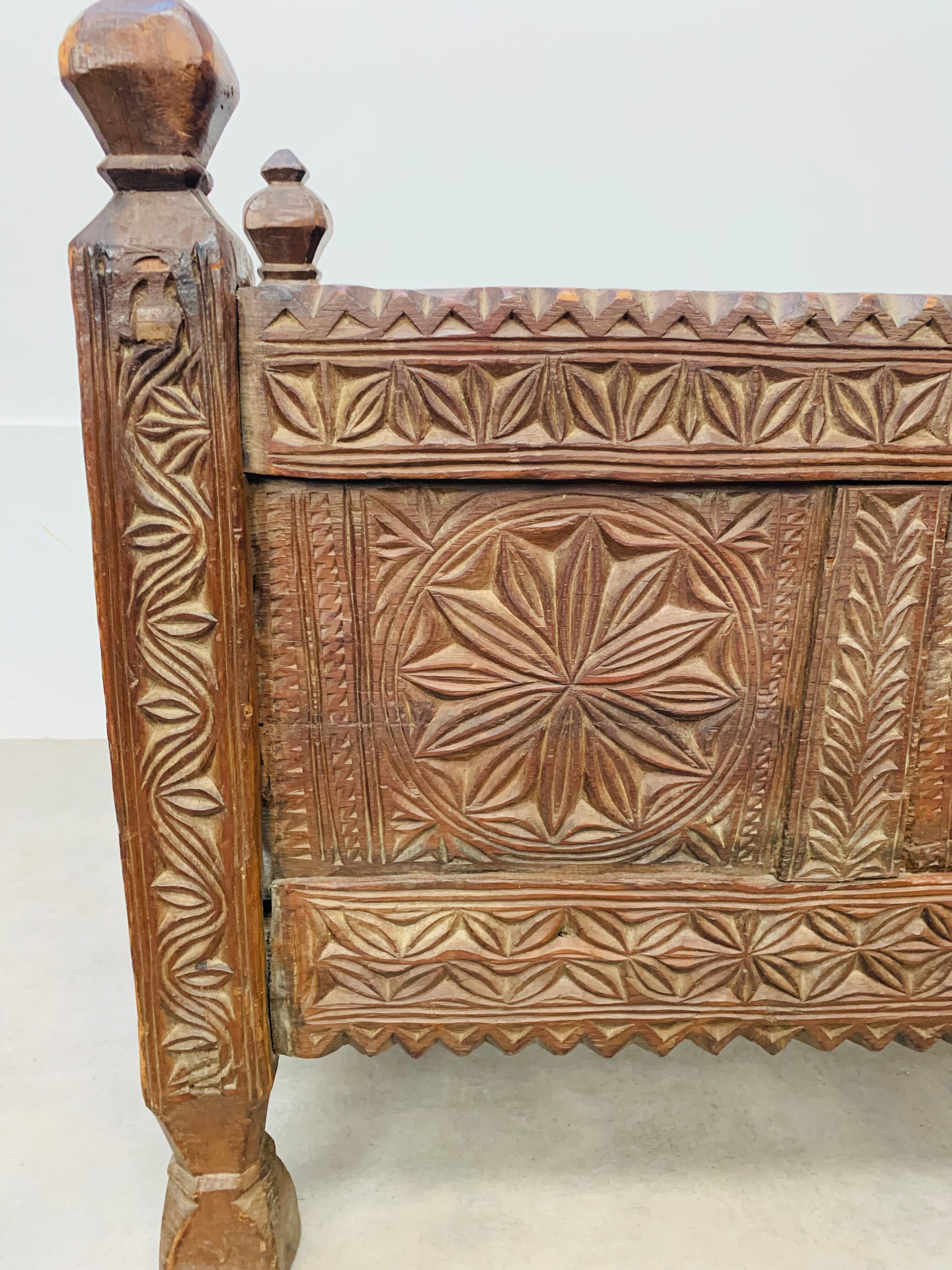 Old oriental wedding chest solid wood primitive design