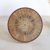 Round coffee table in wood and ceramic by Roger Capron, herbier/garrigue model, 60s/70s