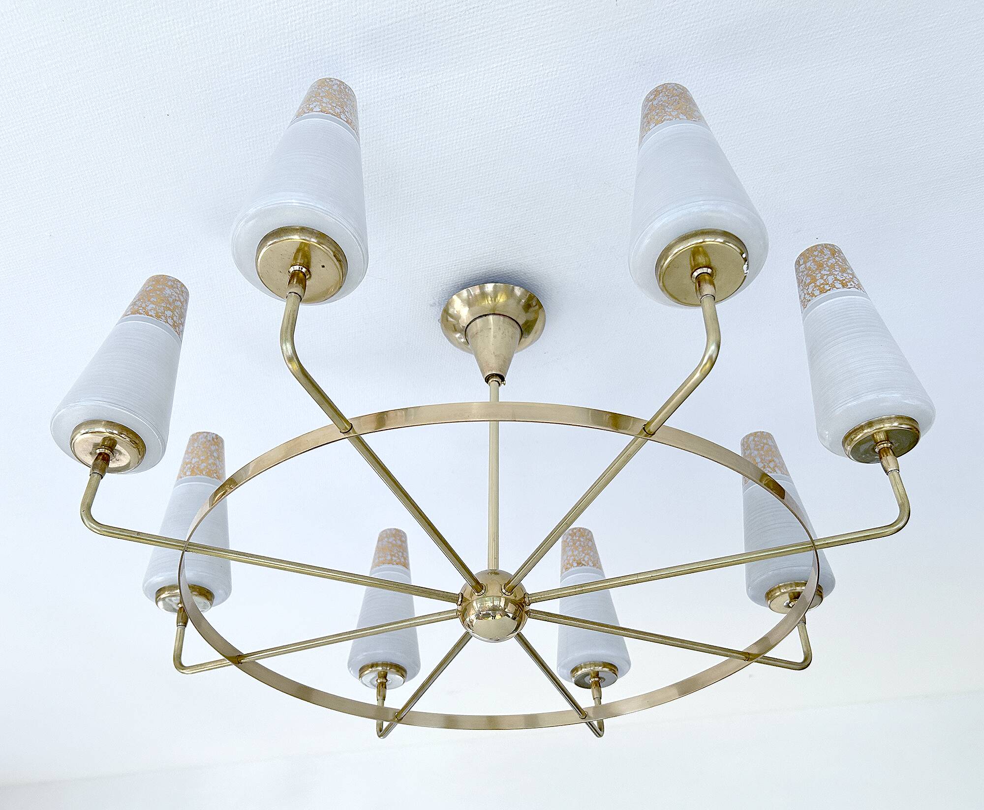 Large Vintage Italian Pendant Light, 1950s, Brass Glass