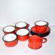 Set of 6 cups in red enamelled metal with vintage polka dots 1950-1960